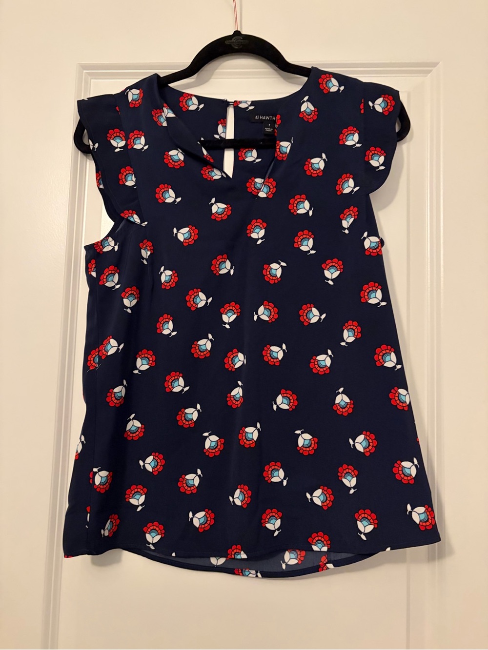 41 Hawthorn Navy Floral Cap-Sleeve Blouse
